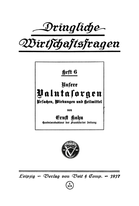 Cover image for book Unsere Valutasorgen