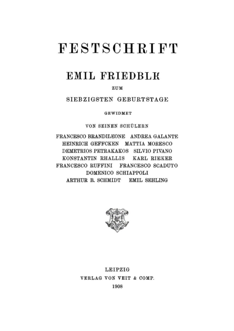 Cover image for book Festschrift Emil Friedberg zum siebzigsten Geburtstage