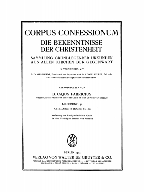 Cover image for book Abteilung 18. Presbyterianismus., Bogen 76–80: Verfassung der Presbyterianischen Kirche in den Vereinigten Staaten von Amerika