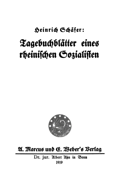 Cover image for book Tagebuchblätter eines rheinischen Sozialisten