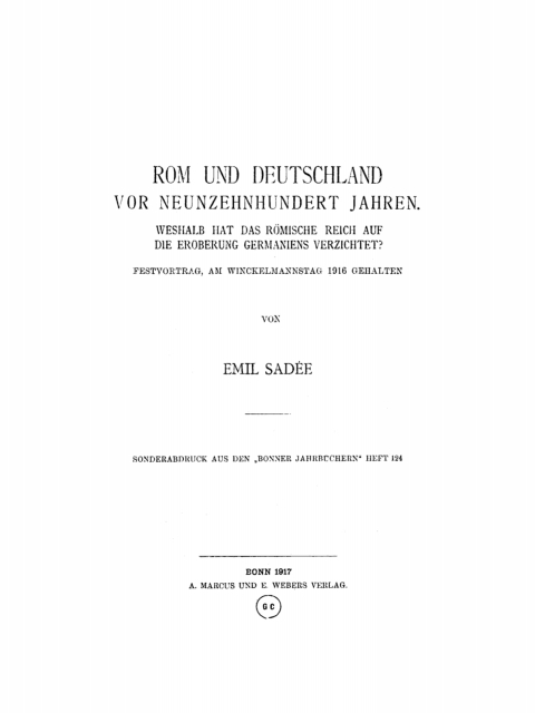 Cover image for book Rom und Deutschland vor 1900 Jahren