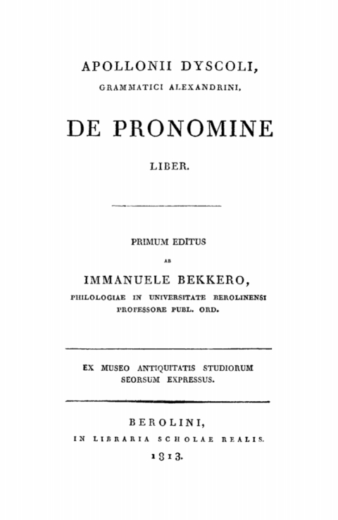 Cover image for book Apollonii Dyscoli Grammatici Alexandrini, De Pronomine liber