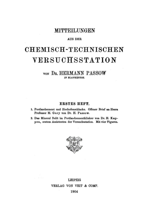 Cover image for book Mitteilungen aus der chemisch-technischen Versuchsstation von Hermann Passow in Blankenese. Heft 1