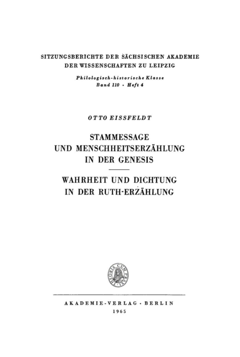 Cover image for book Stammessage und Menschheitserzählung in der Genesis. Wahrheit und Dichtung in der Ruth-Erzählung