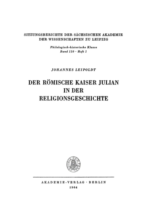 Cover image for book Der Römische Kaiser Julian in der Religionsgeschichte