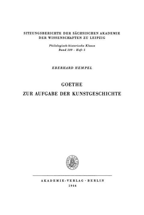Cover image for book Goethe zur Aufgabe der Kunstgeschichte