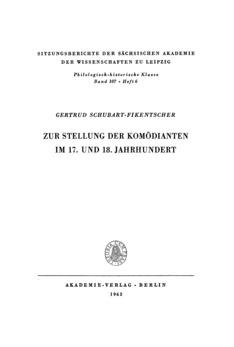 Cover image for book Zur Stellung der Komödianten im 17. und 18. Jahrhundert