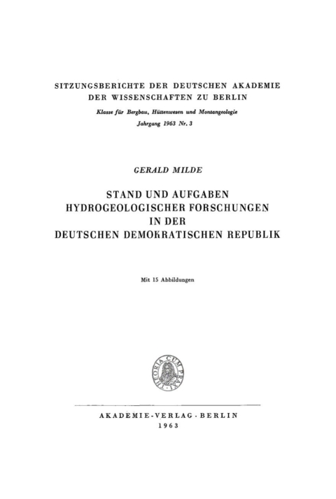 Cover image for book Stand und Aufgaben hydrogeologischer Forschungen in der Deutschen Demokratischen Republik