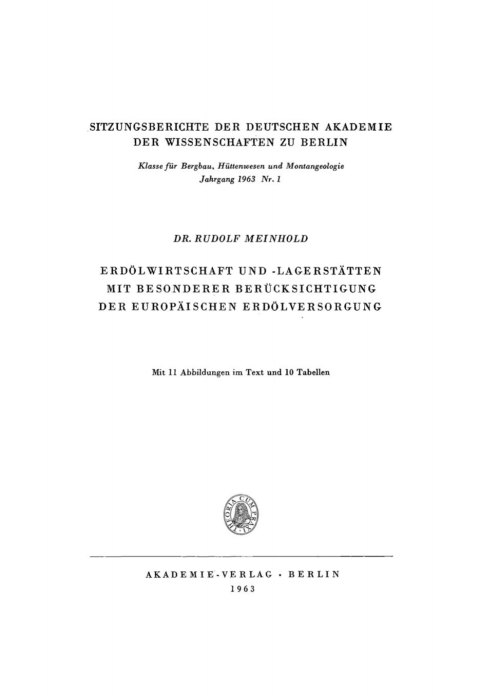 Cover image for book Erdölwirtschaft und -lagerstätten mit besonderer Berücksichtigung der europäischen Erdölversorgung