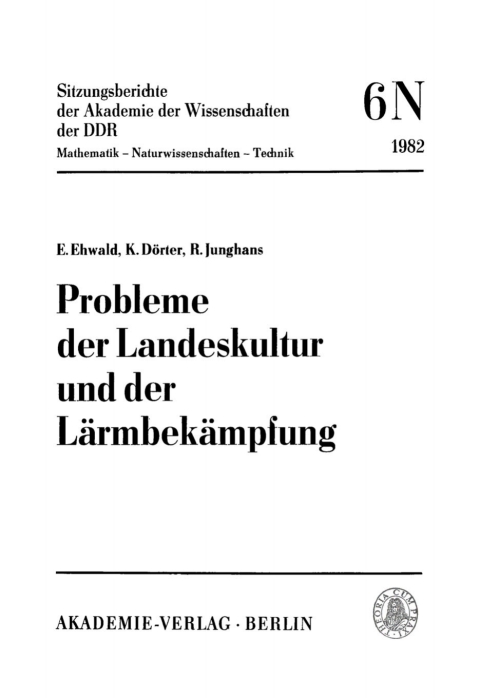 Cover image for book Probleme der Landeskultur und der Lärmbekämpfung