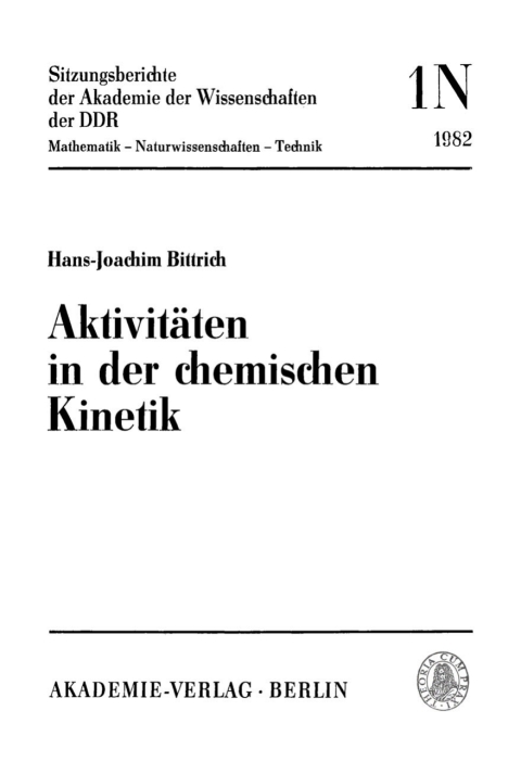 Cover image for book Aktivitäten in der chemischen Kinetik
