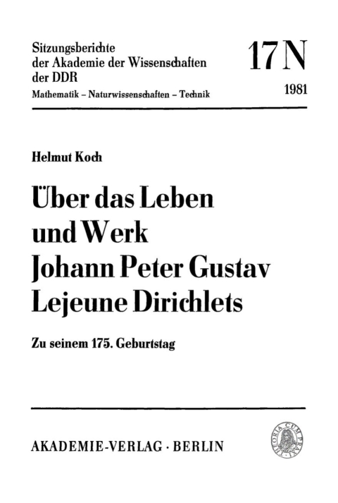 Cover image for book Über das Leben und Werk Johann Peter Gustav Lejeune Dirichlets