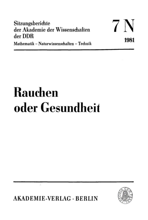 Cover image for book Rauchen oder Gesundheit