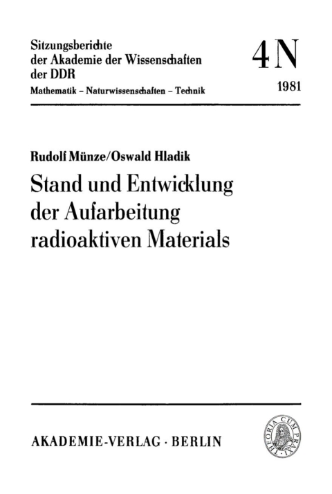 Cover image for book Stand und Entwicklung der Aufarbeitung radioaktiven Materials