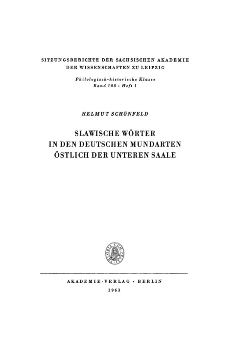 Cover image for book Slawische Wörter in den deutschen Mundarten östlich der unteren Saale