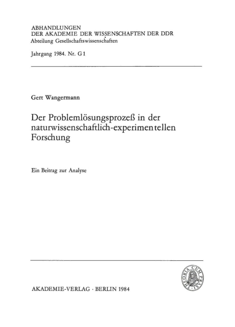 Cover image for book Der Problemlösungsprozeß in der naturwissenschaftlich-experimentellen Forschung
