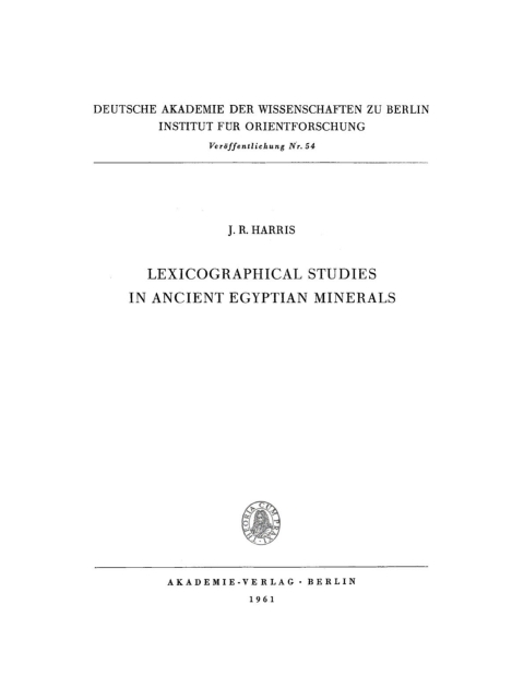 Cover image for book Lexicographical Studies in Ancient Egyptian Minerals