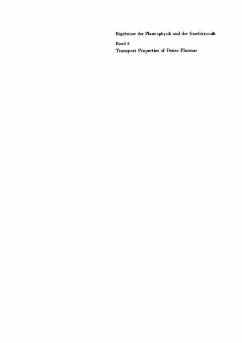 Cover image for book Transport Properties of Dense Plasmas