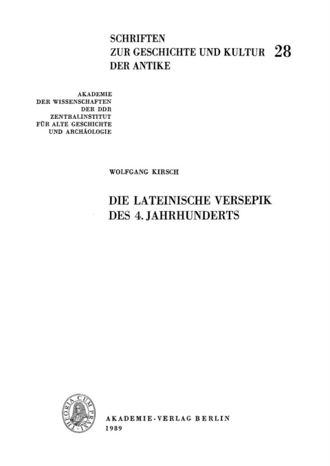 Cover image for book Die Lateinische Versepik des 4. Jahrhunderts