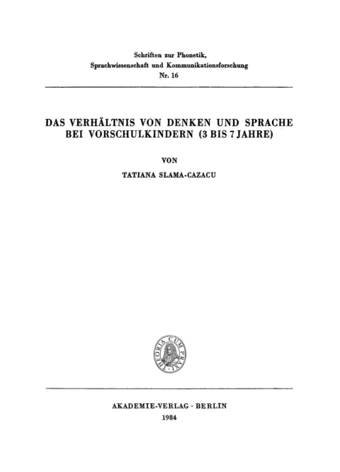 Cover image for book Das Verhältnis von Denken und Sprache bei Vorschulkindern (3 bis 7 Jahre)