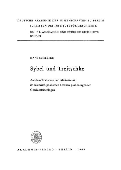 Cover image for book Sybel und Treitschke