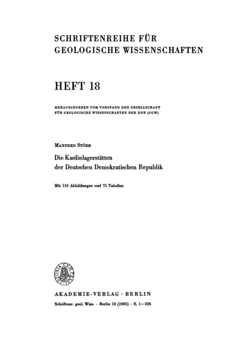 Cover image for book Die Kaolinlagerstätten der Deutschen Demokratischen Republik