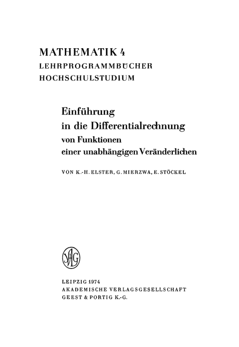 Cover image for book Einführung in die Differentialrechnung von Funktionen einer unabhängigen Veränderlichen