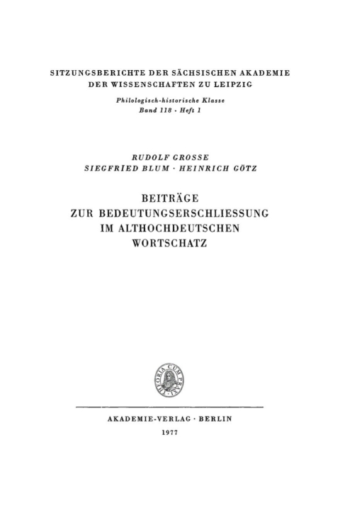 Cover image for book Beiträge zur Bedeutungserschliessung im althochdeutschen Wortschatz