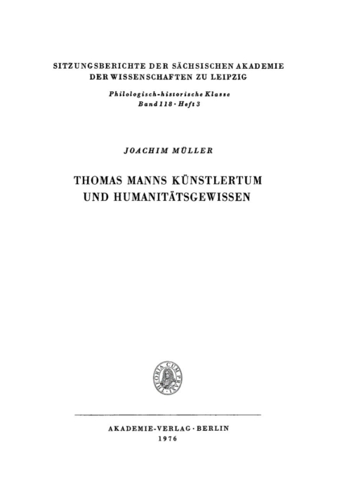 Cover image for book Thomas Manns Künstlertum und Humanitätsgewissen