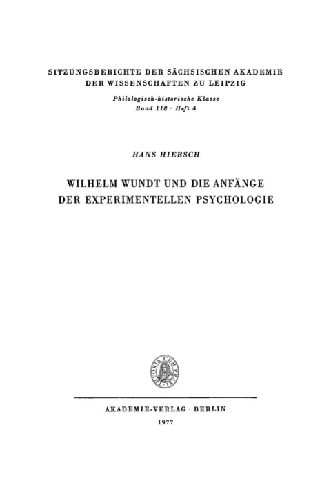 Cover image for book Wilhelm Wundt und die Anfänge der experimentellen Psychologie