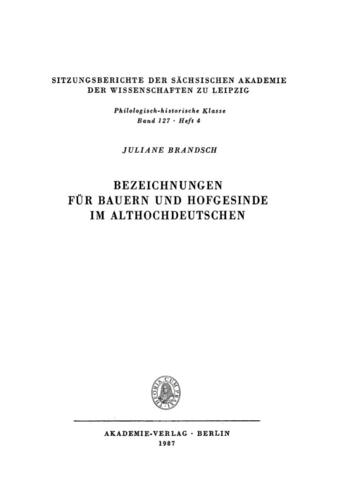 Cover image for book Bezeichnungen für Bauern und Hofgesinde im Althochdeutschen