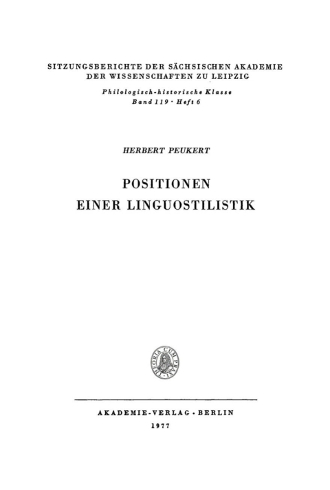 Cover image for book Positionen einer Linguostilistik