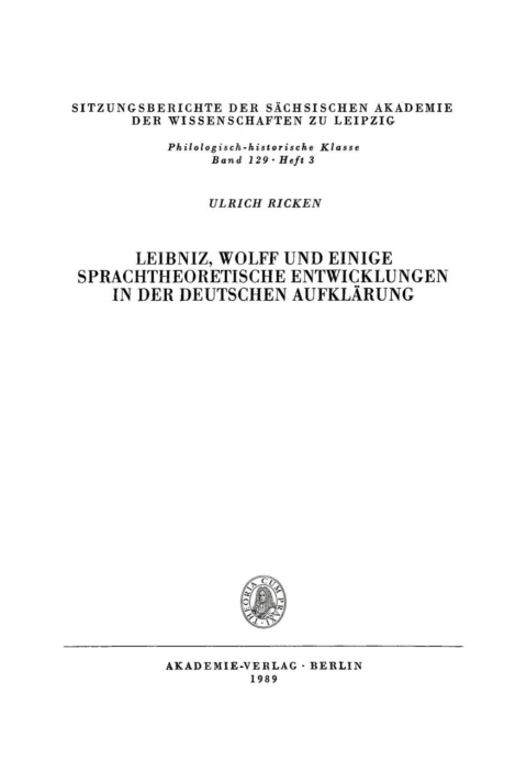 Cover image for book Leibniz, Wolff und einige sprachtheoretische Entwicklungen in der deutschen Aufklärung