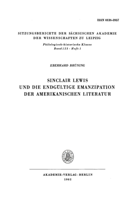 Cover image for book Sinclair Lewis und die endgültige Emanzipation der amerikanischen Literatur