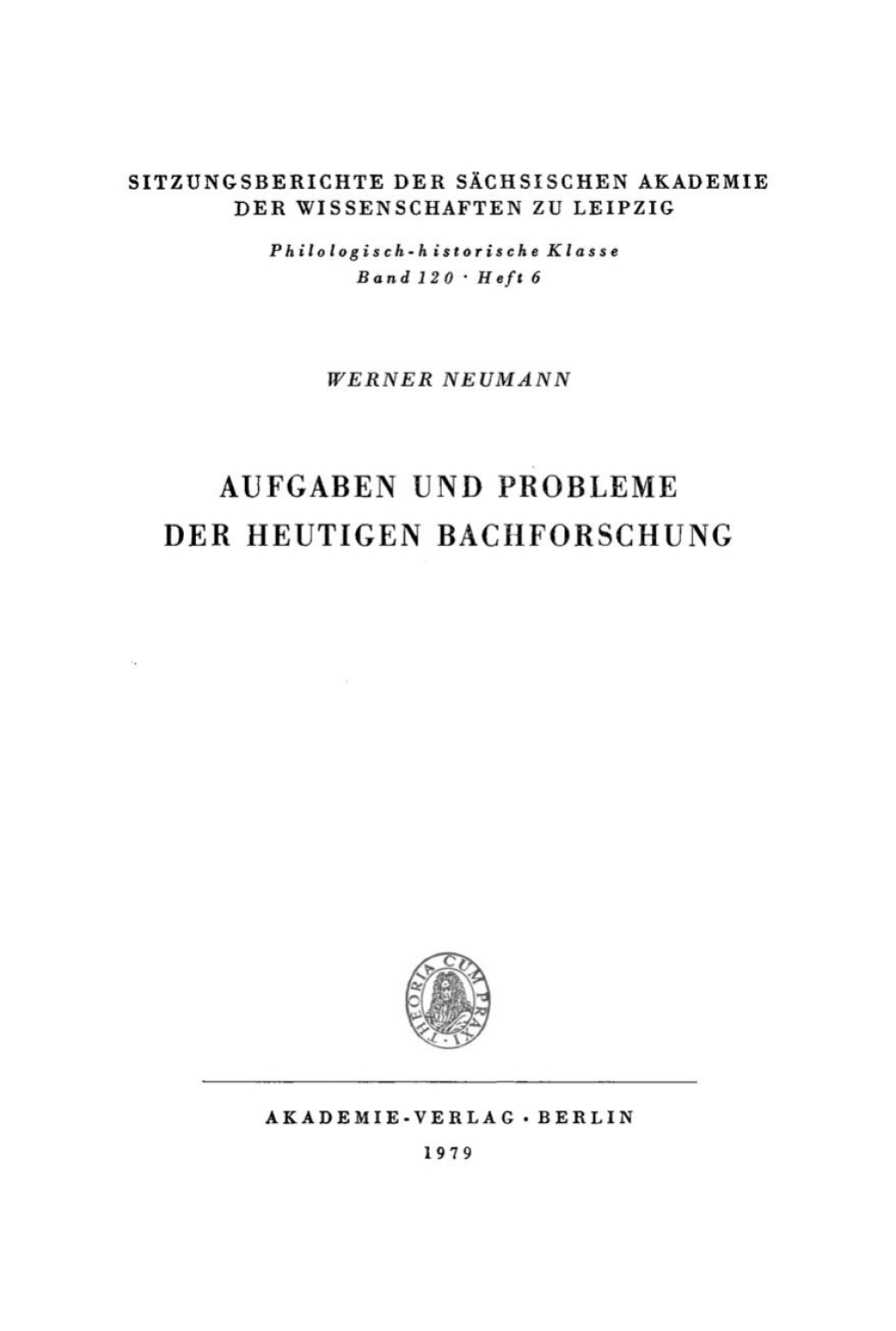 Page Fidelity Aufgaben und Probleme der heutigen Bachforschung; $174.26