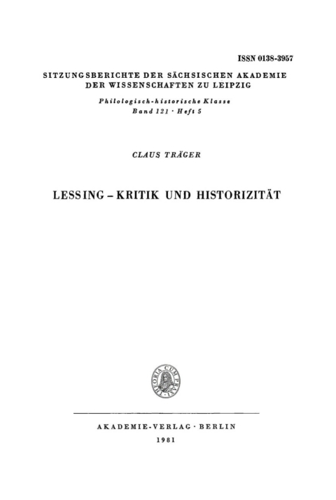Cover image for book Lessing – Kritik und Historizität