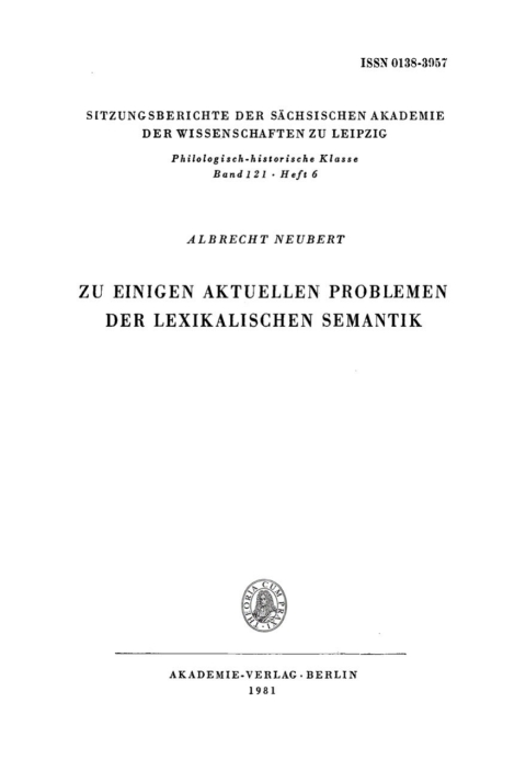 Cover image for book Zu einigen aktuellen Problemen der lexikalischen Semantik