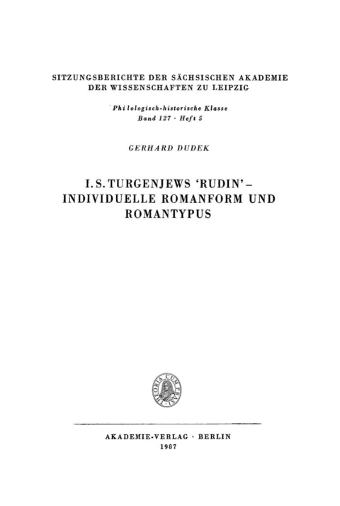 Cover image for book I. S. Turgenjews ‘Rudin’ – Individuelle Romanform und Romantypus