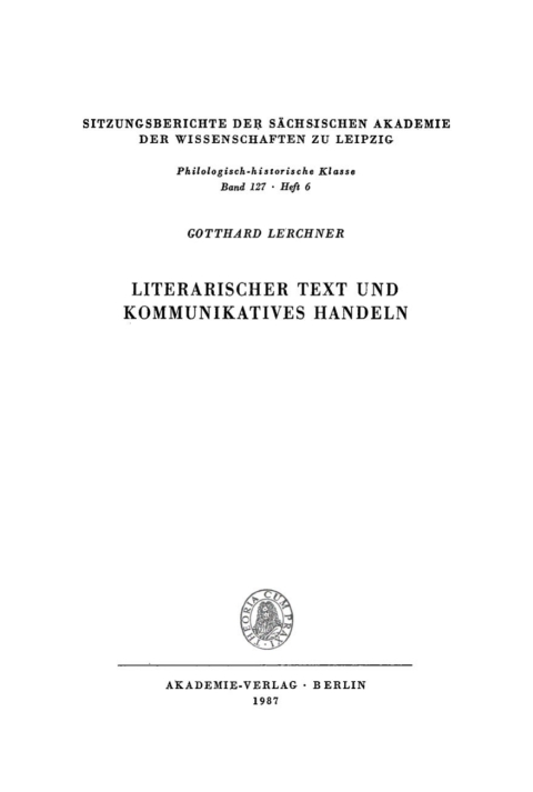 Cover image for book Literarischer Text und kommunikatives Handeln