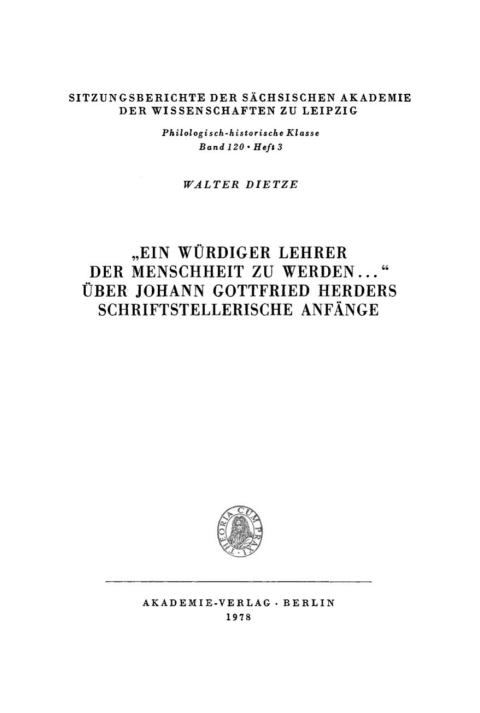 Cover image for book „Ein würdiger Lehrer der Menschheit zu werden...“ über Johann Gottfried Herders schriftstellerische Anfänge