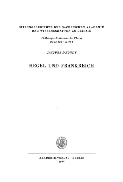 Cover image for book Hegel und Frankreich