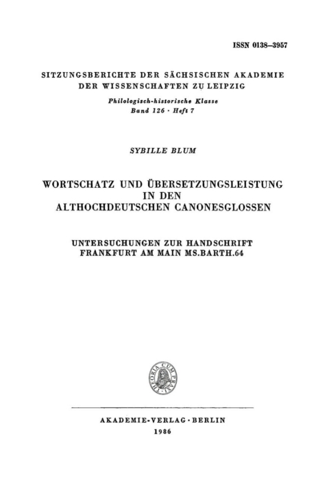 Cover image for book Wortschatz und Übersetzungsleistung in den althochdeutschen Canonesglossen