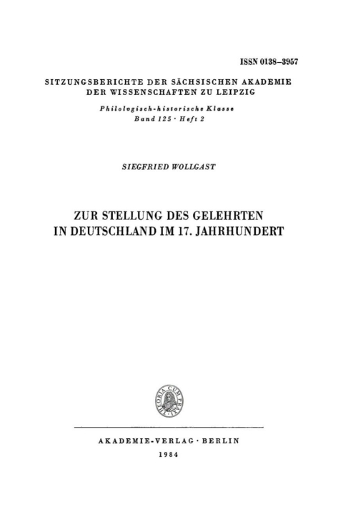 Cover image for book Zur Stellung des Gelehrten in Deutschland im 17. Jahrhundert