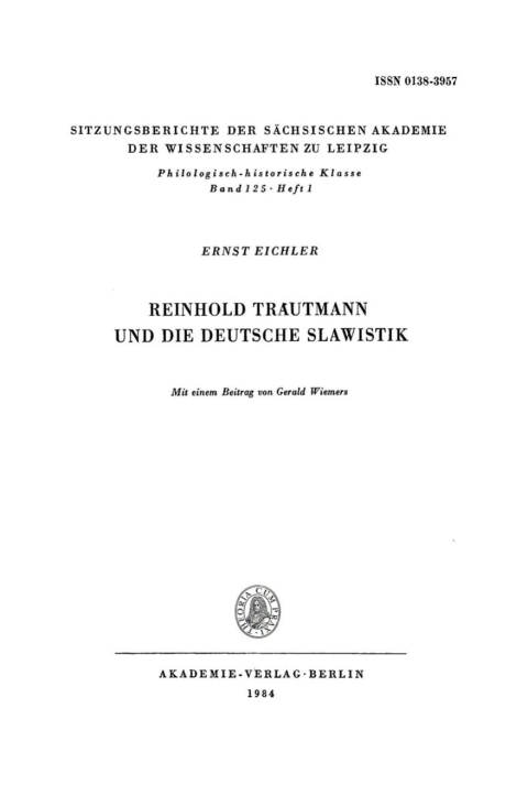 Cover image for book Reinhold Trautmann und die deutsche Slawistik