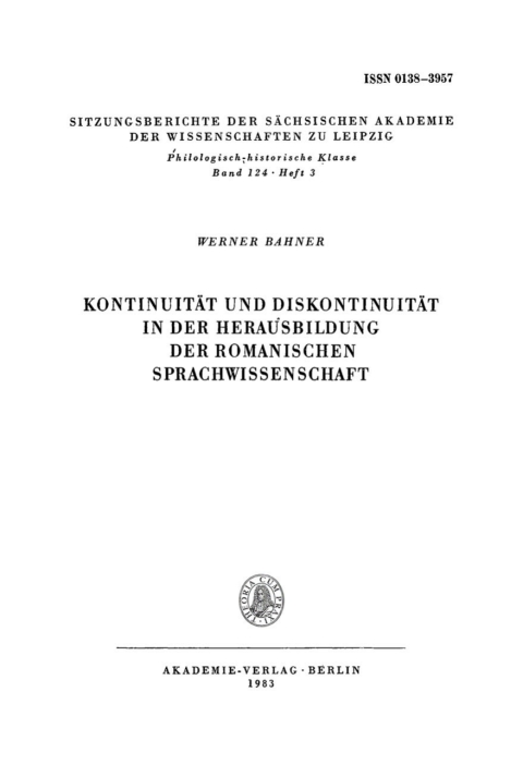 Cover image for book Kontinuität und Diskontinuität in der Herausbildung der romanischen Sprachwissenschaft