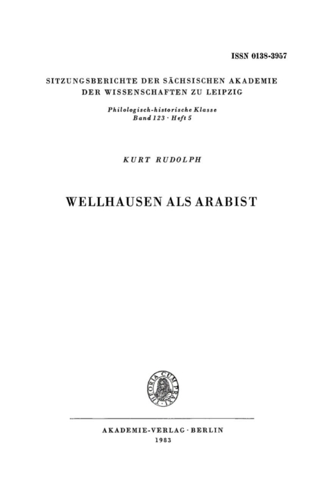 Cover image for book Wellhausen als Arabist