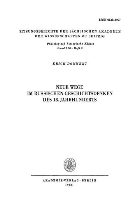 Cover image for book Neue Wege im russischen Geschichtsdenken des 18. Jahrhunderts