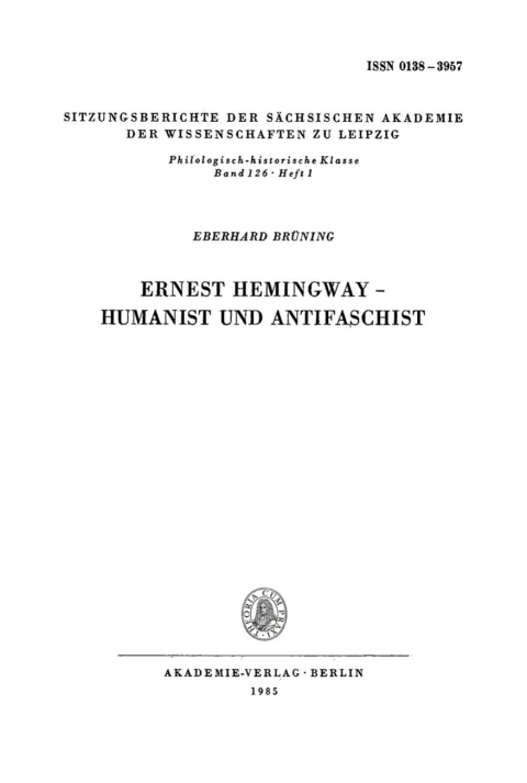 Cover image for book Ernest Hemingway, Humanist und Antifaschist