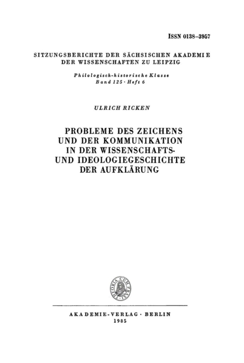 Cover image for book Probleme des Zeichens und der Kommunikation in der Wissenschafts- und Ideologiegeschichte der Aufklärung