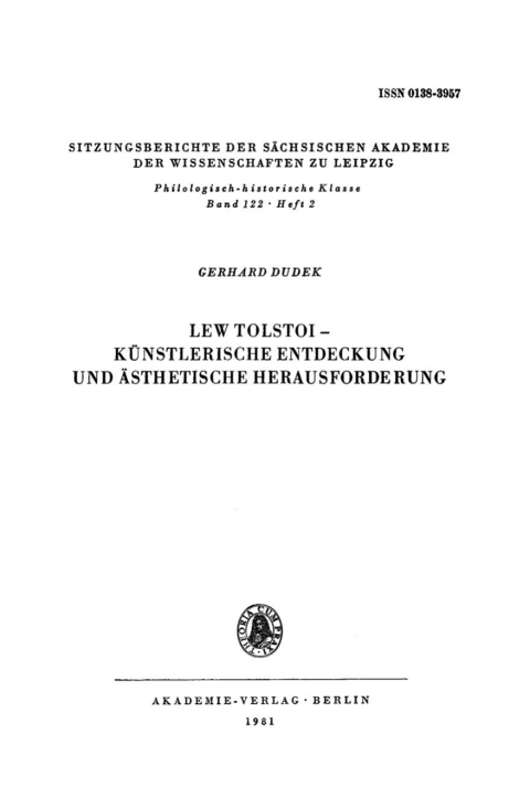 Cover image for book Lew Tolstoi, künstlerische Entdeckung und ästhetische Herausforderung
